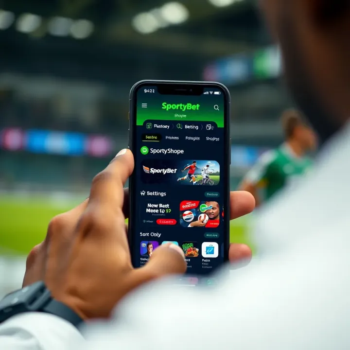 User navigating SportyBet Shope interface on mobile device with betting and shopping options