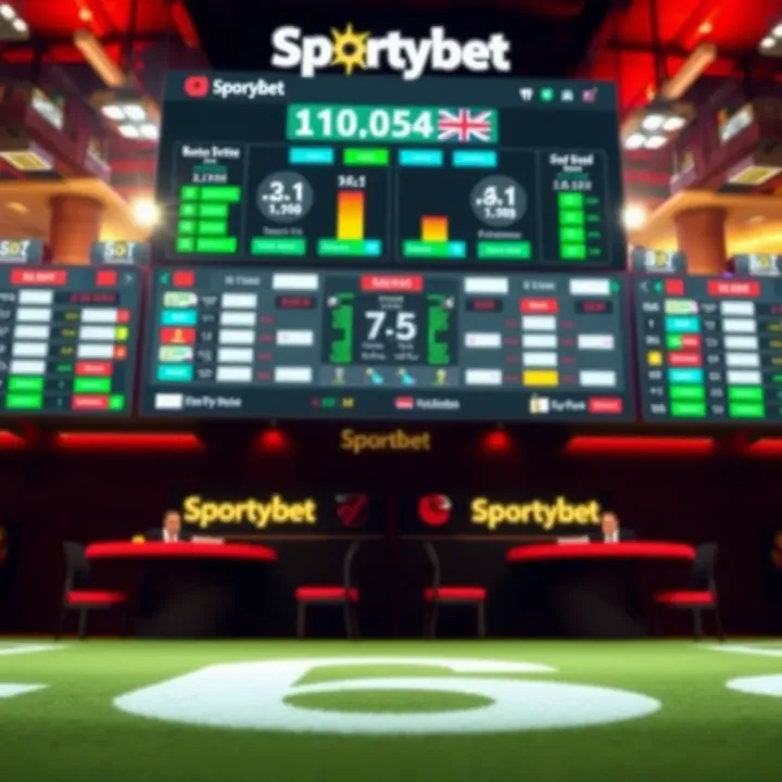 Illustration of a digital interface displaying sports betting predictions and statistics