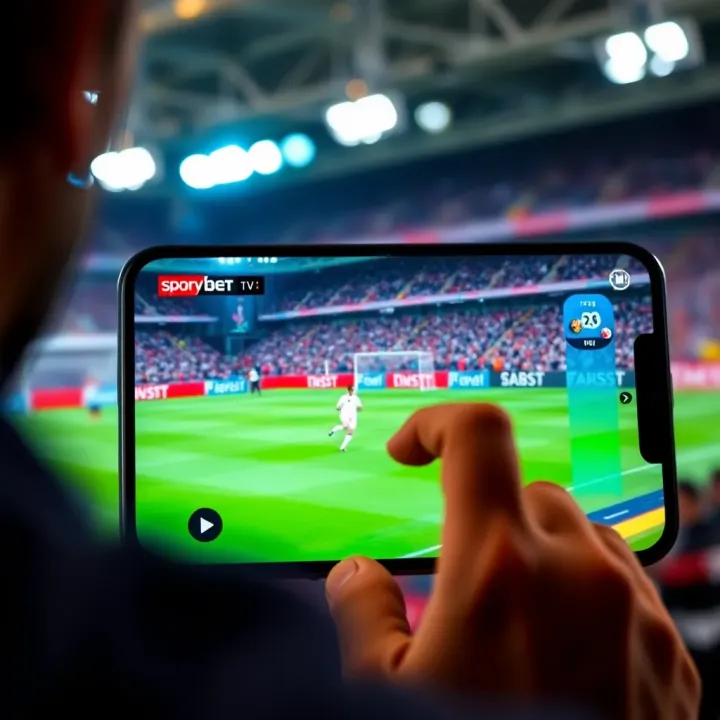 User navigating SportyBet TV Live interface on a smartphone showing live football match streaming