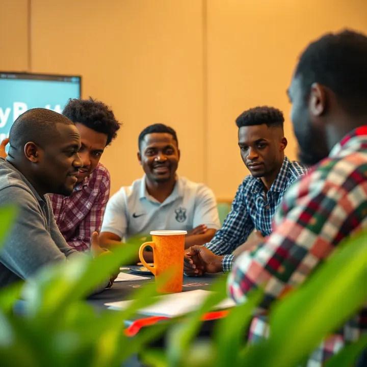 Nigerian bettors engaged in a lively discussion during a SportyBet workshop session